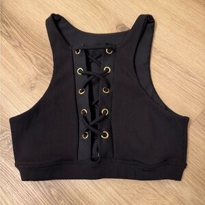 Beach Bunny Black Lace-Up Bikini Top